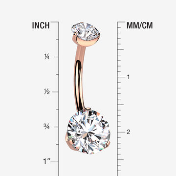 Detail View 1 of Implant Grade Titanium Rose Gold Internally Threaded Prong Set Belly Button Ring-Clear Gem